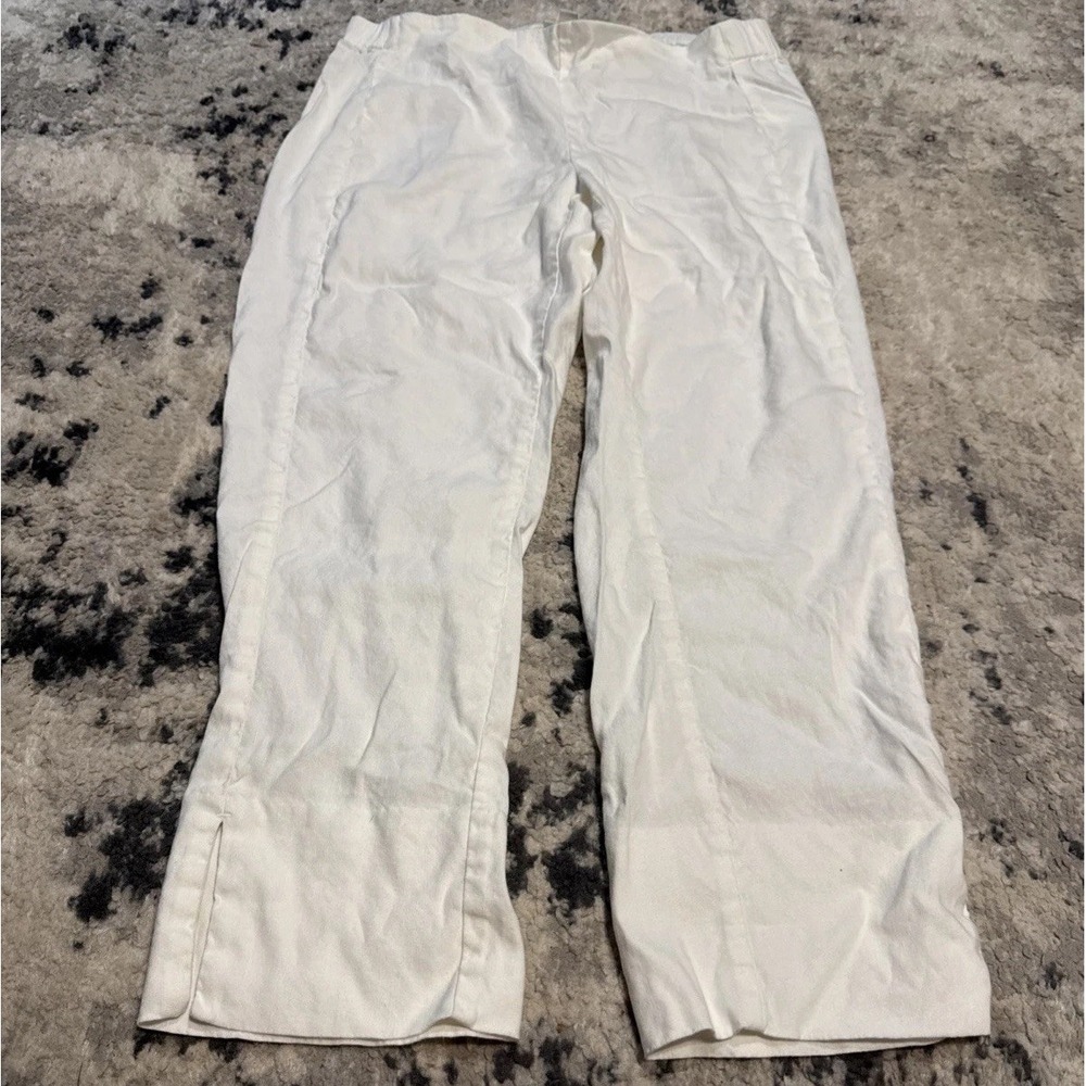 J.Jill Linen Stretch Pants Womens Sz Medium Pull On White Elastic Waist Capri